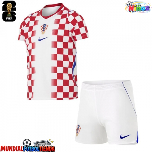Camiseta Croacia Primera Equipación Replica Mundial 2026 para niños mangas cortas (+ Pantalones cortos)